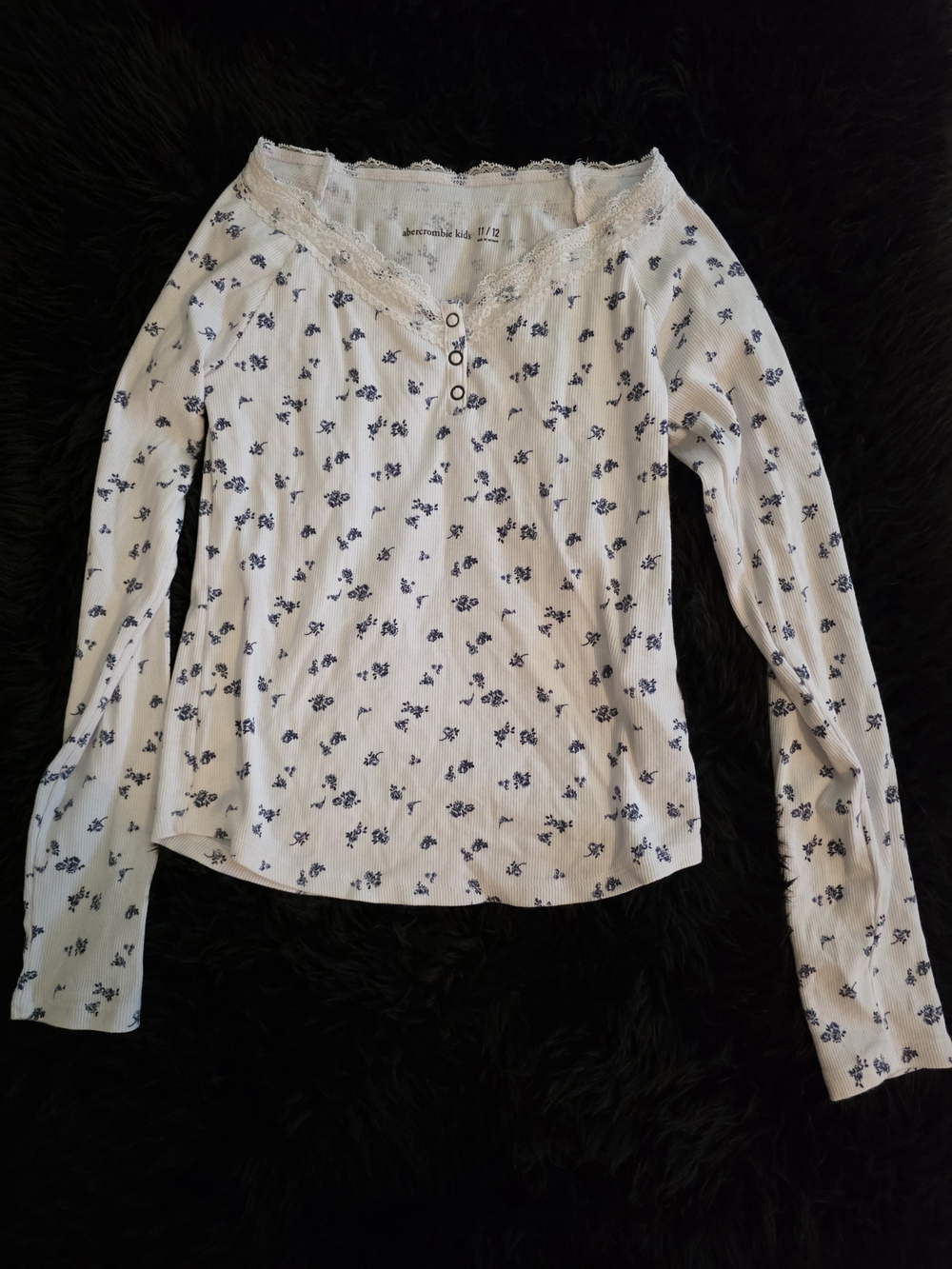 Abercrombie Kid's White Floral Lace-Trim Long Sleeve Top